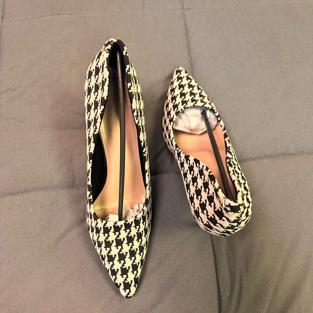 Women Plaid Pattern Point Toe Stiletto Heeled Pumps, Elegant Fabric Pumps